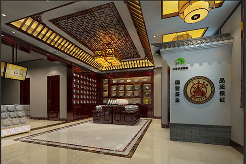 沙雅古朴典雅的中式茶叶店大堂设计效果图